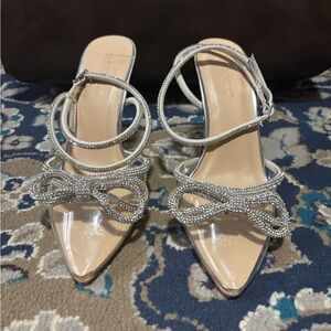 SPARKLING BOW CLEAR TOE HEELS
